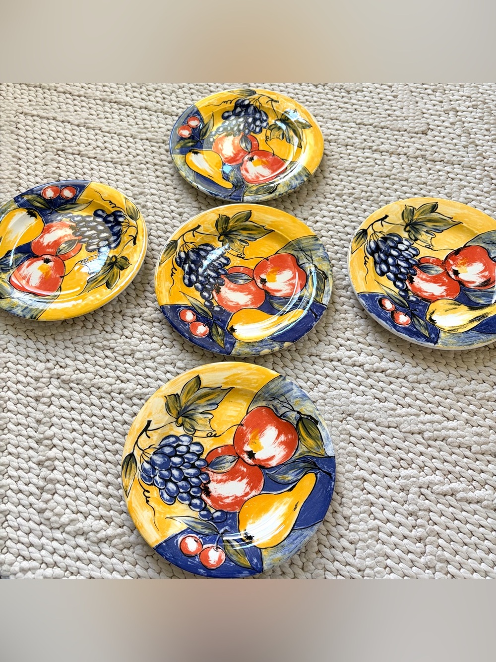 Pier 1 Italy 8.25" Handcrafted Fruit Salad Dessert Plates Set 5 Yellow Blue Red